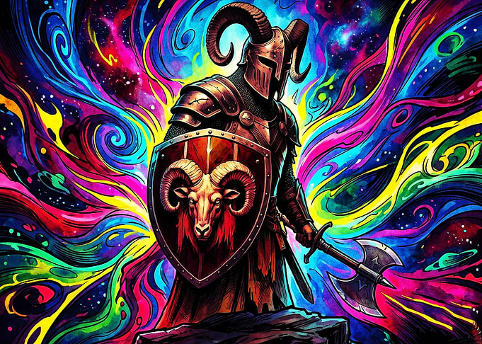 Ram Warrior Cosmic Acid Art Poster