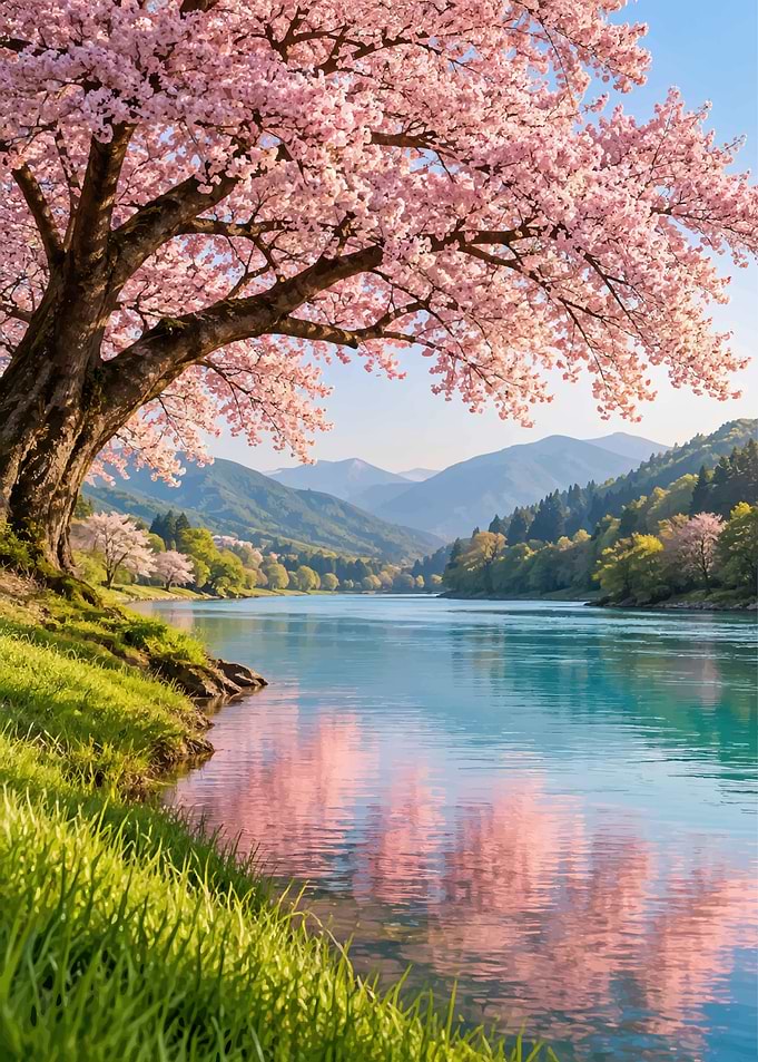 Cherry Blossom Tree by the River