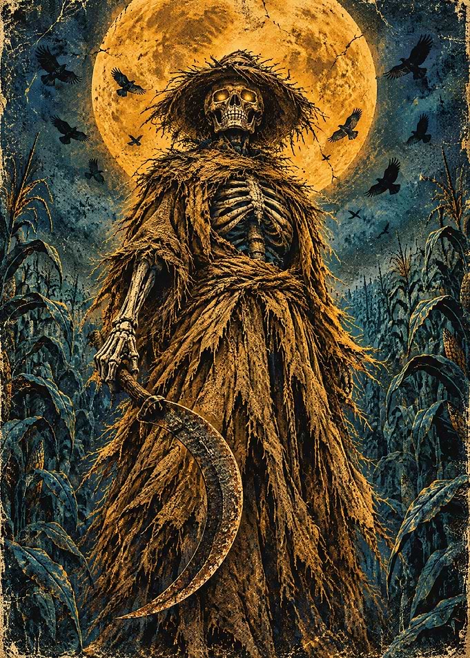 Sinister Scarecrow Reaper in Cornfield