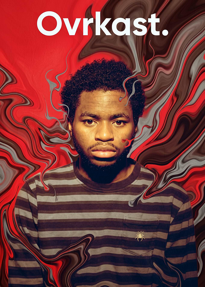 Ovrkast Portrait with Abstract Red Background