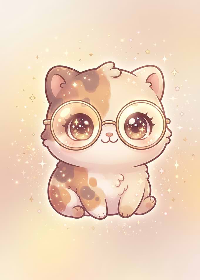 Cute Calico Kitten with Glasses