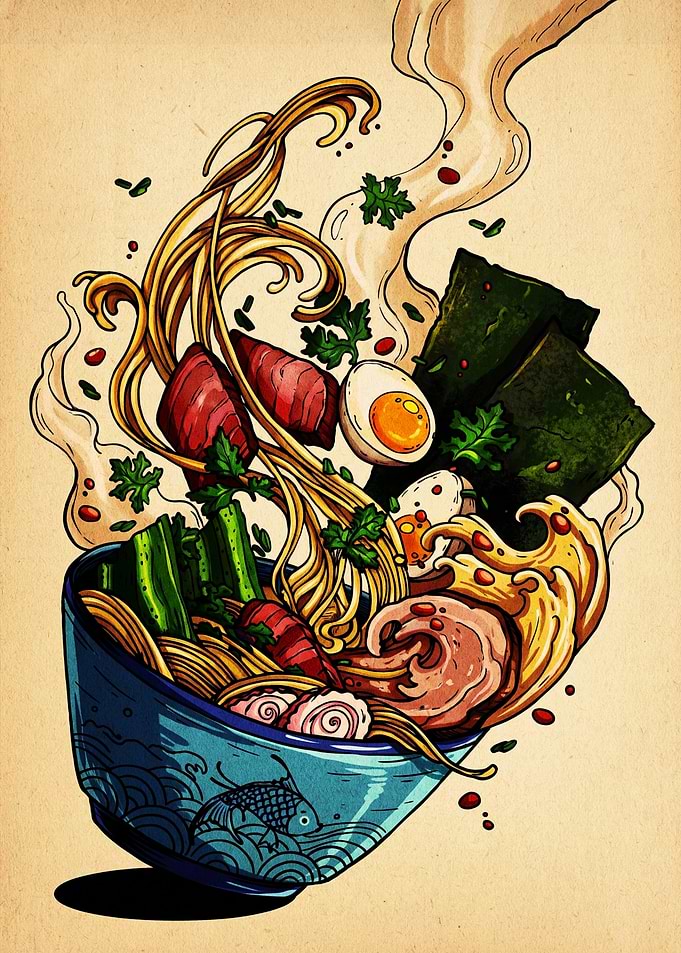 Dynamic Ramen Bowl Illustration