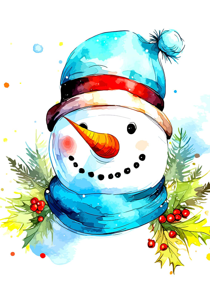 Watercolor Illustration of a Cute Snowman
