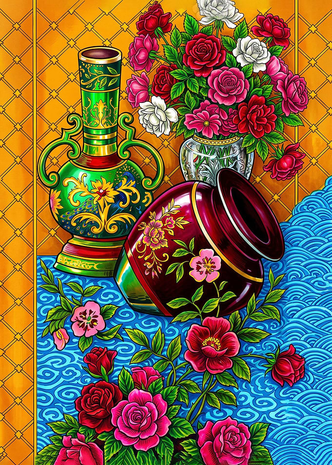Vibrant Floral Still Life Illustration