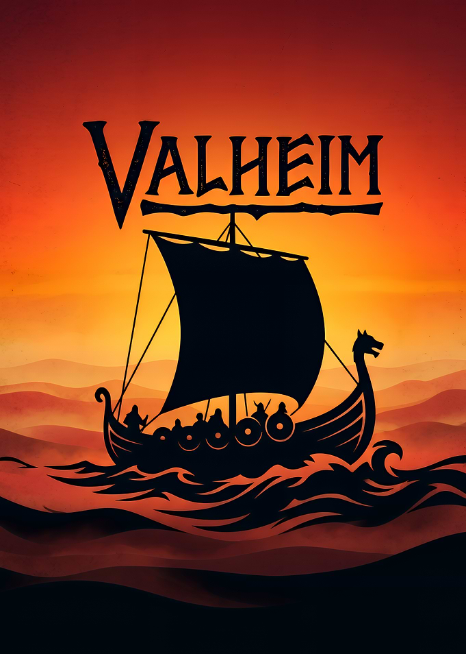 Valheim Viking Longship Sunset Poster