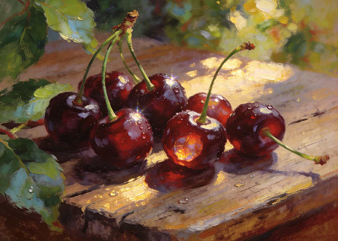 Still Life Oil Painting of Cherries