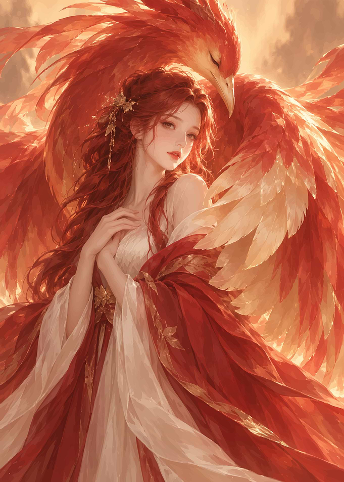 Woman with Majestic Phoenix Wings