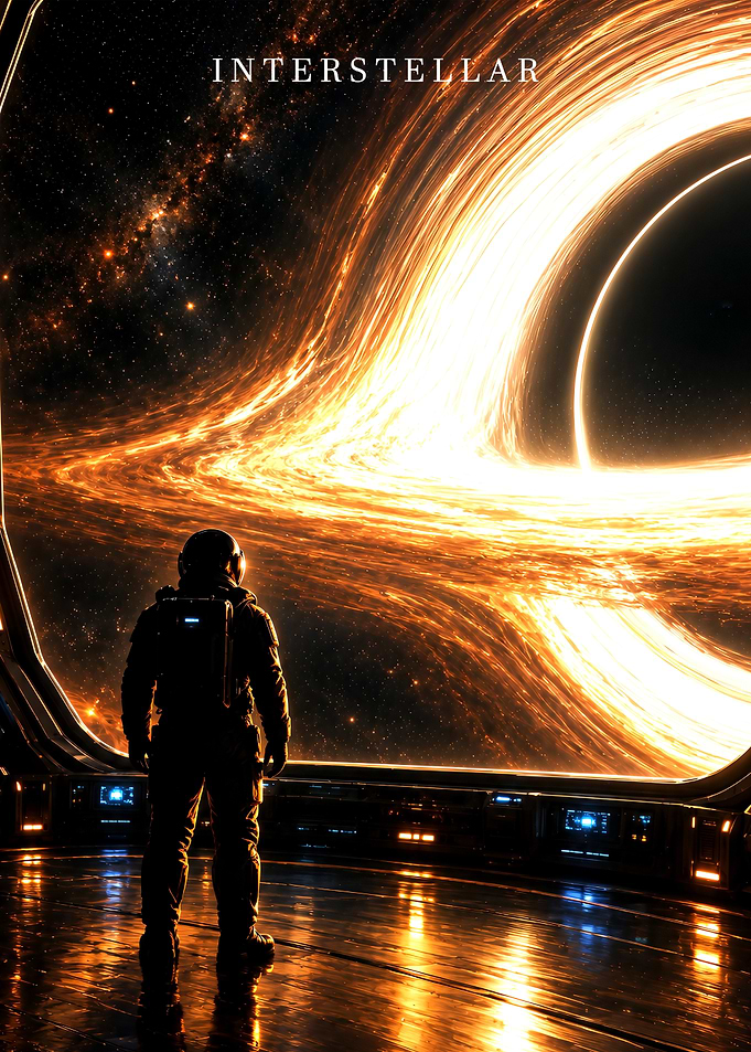 Interstellar Astronaut Viewing Black Hole