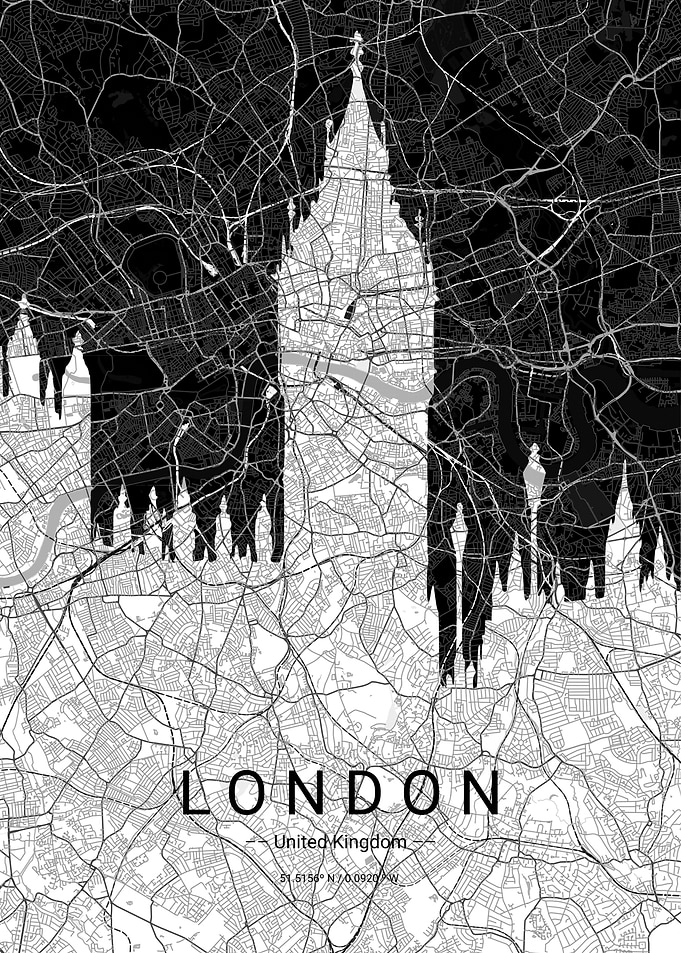 London Map Art with Big Ben