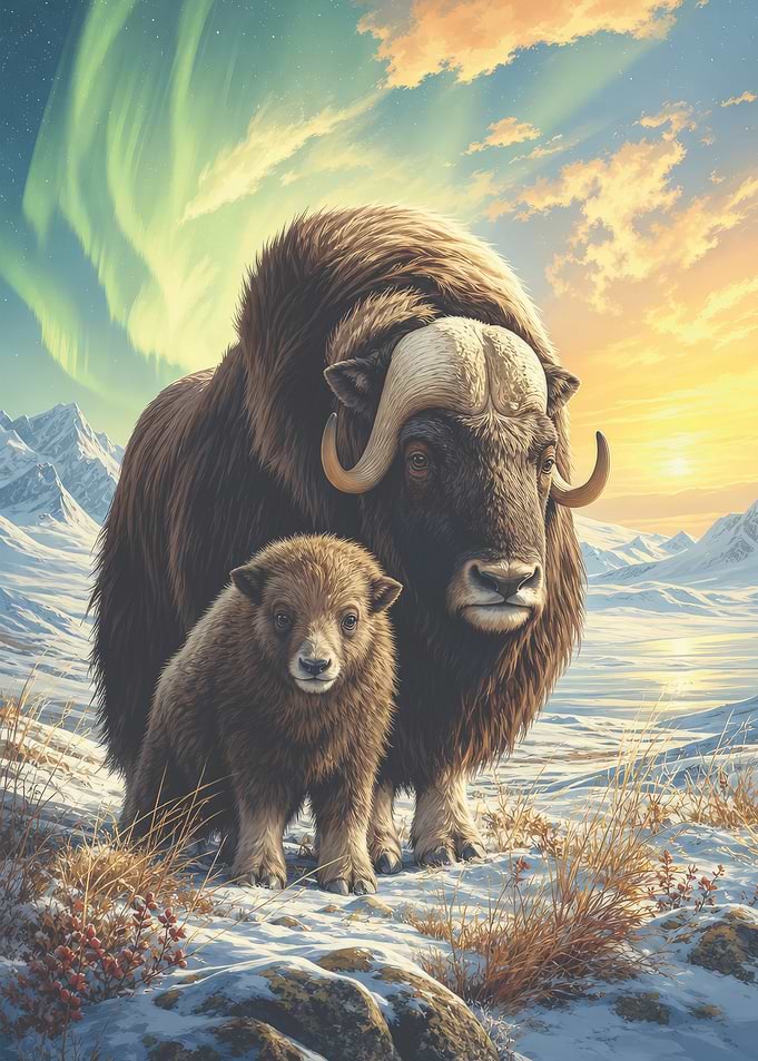 Musk Ox Mother and Calf