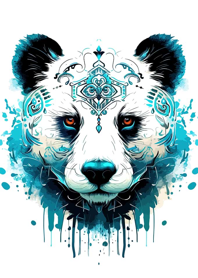 Ornate Blue Watercolor Panda Portrait