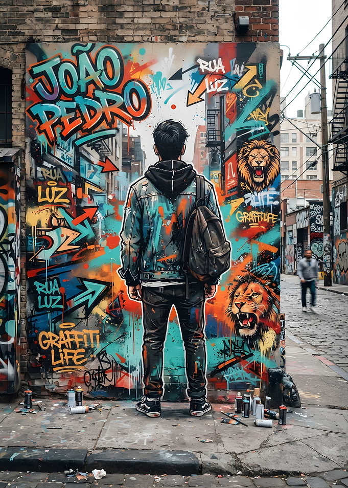 Street Artist Standing Before Graffiti Mural