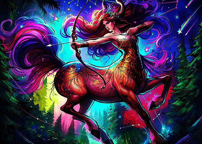 Sagittarius Zodiac Neon Fantasy Art