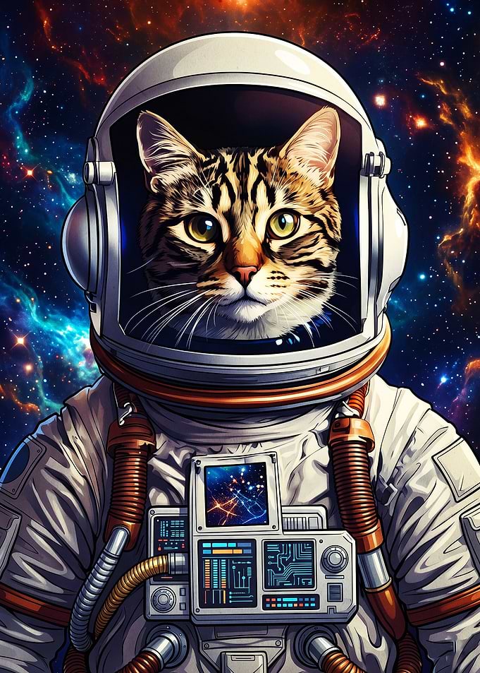 Space Cat Astronaut Galaxy Poster