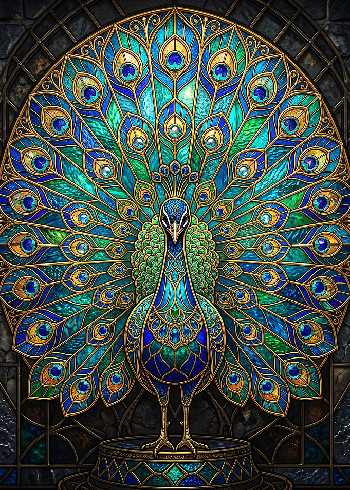 Stained Glass Peacock Art