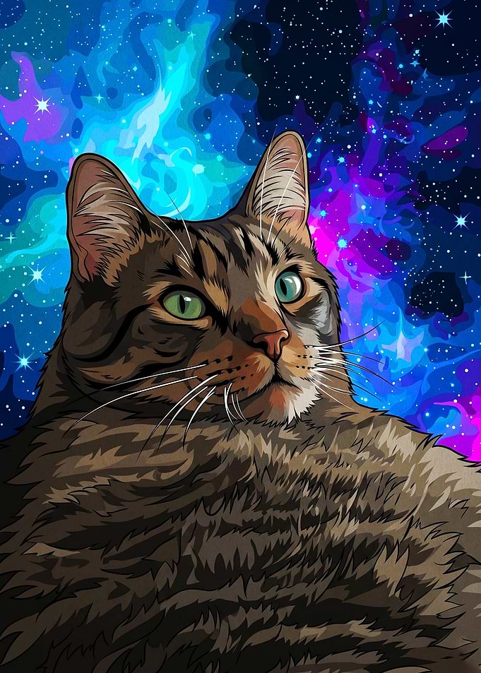 Cat Cosmic Galaxy Space Art Poster