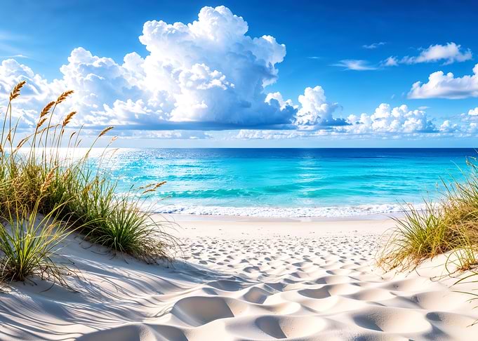 Tropical Beach with White Sand Dunes