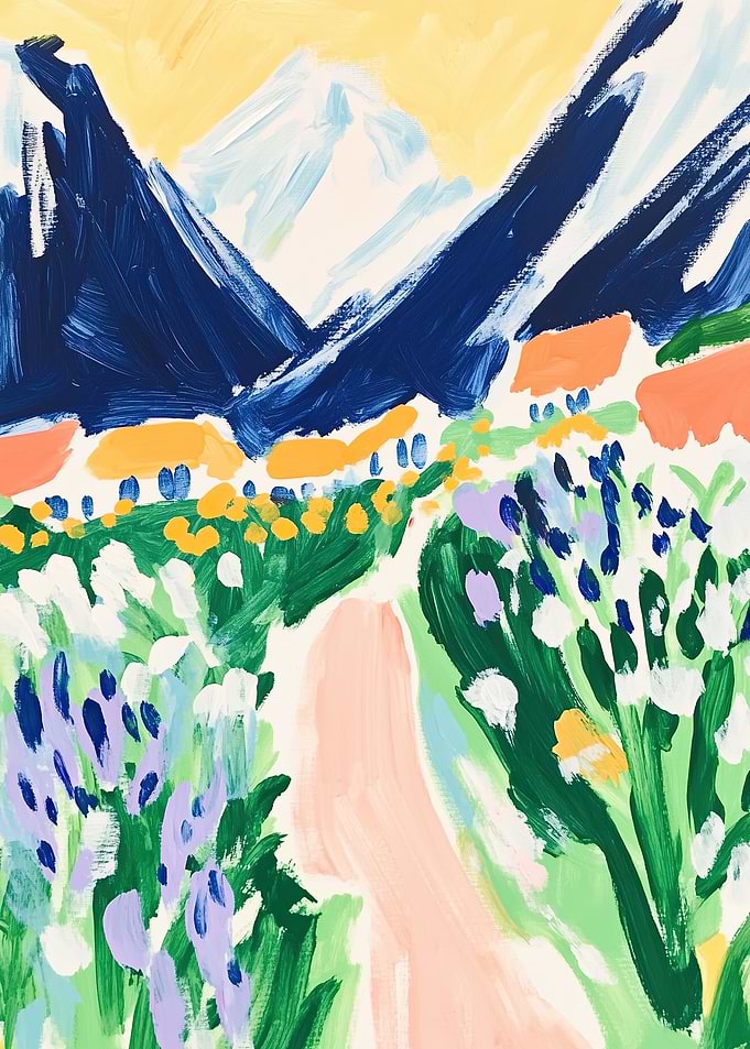 Abstract Painted Mountain Meadow Landscape