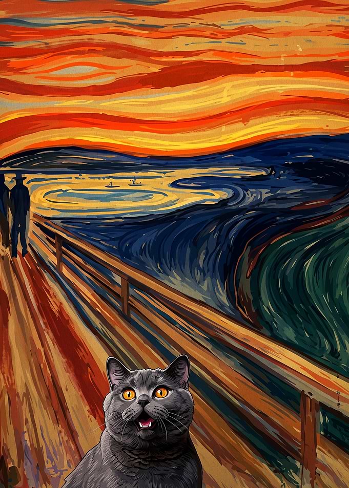Cat Screaming Classic Painting Art