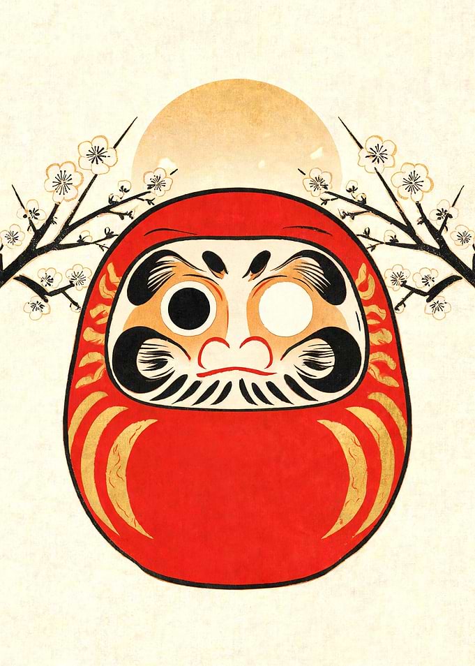 Daruma Doll with Plum Blossoms