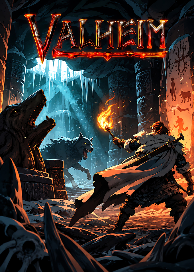 Valheim Viking Warrior Facing Wolf