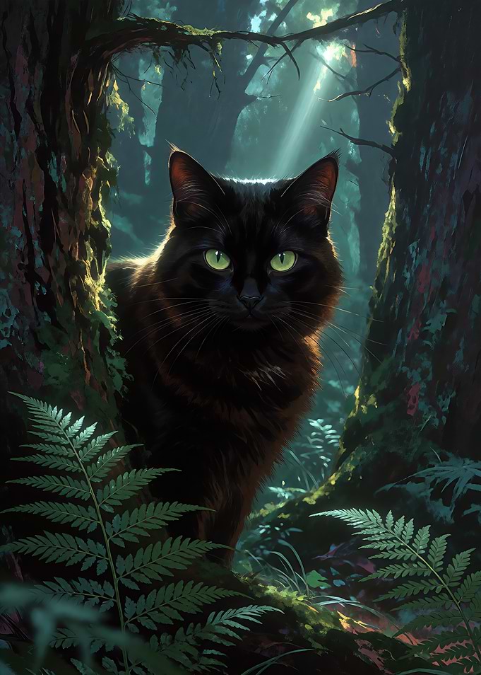 Black Cat in Enchanted Forest