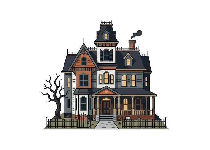Spooky Victorian Haunted House Illustration
