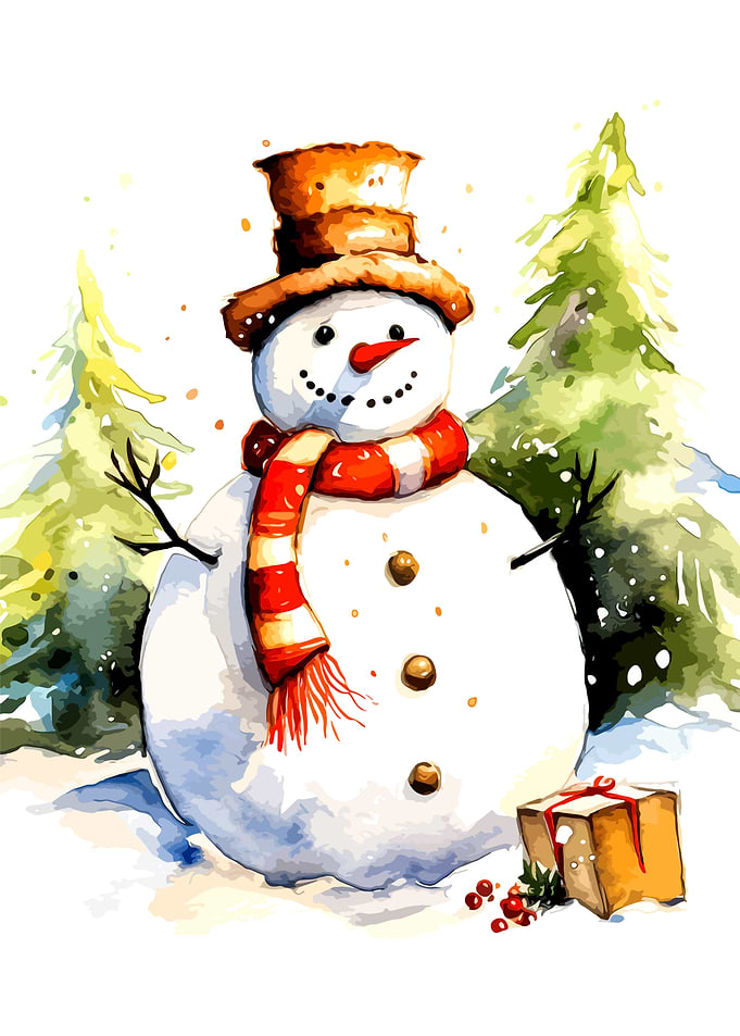 Watercolor Christmas Snowman Illustration