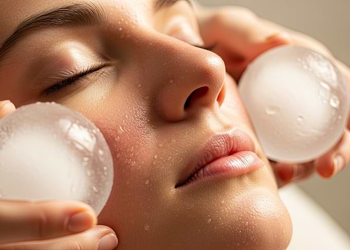 Woman receiving facial ice massage