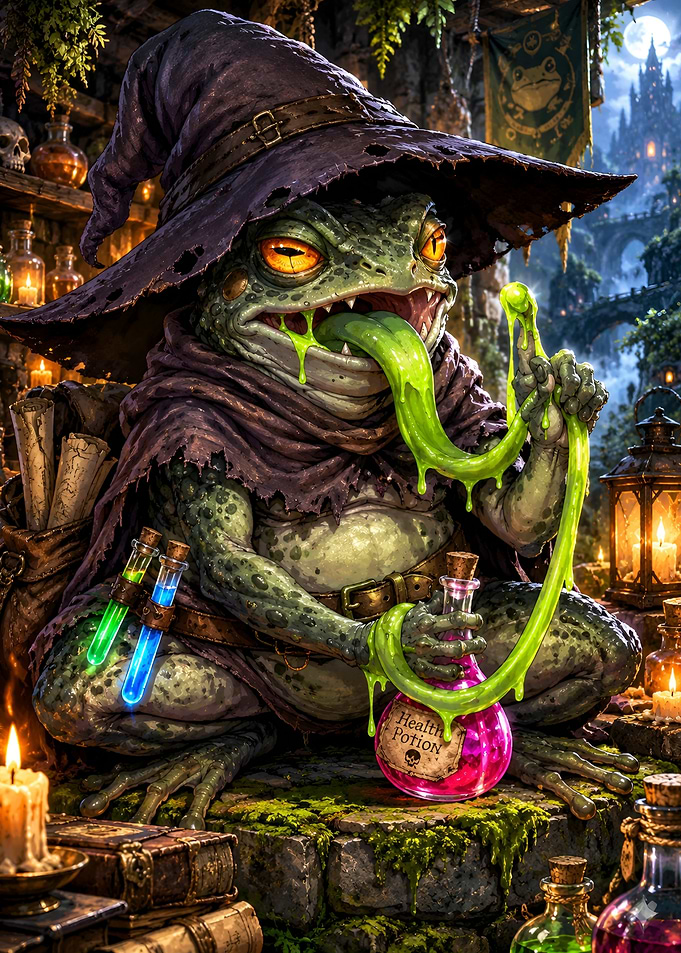 Frog Wizard Brewing Magic Potion