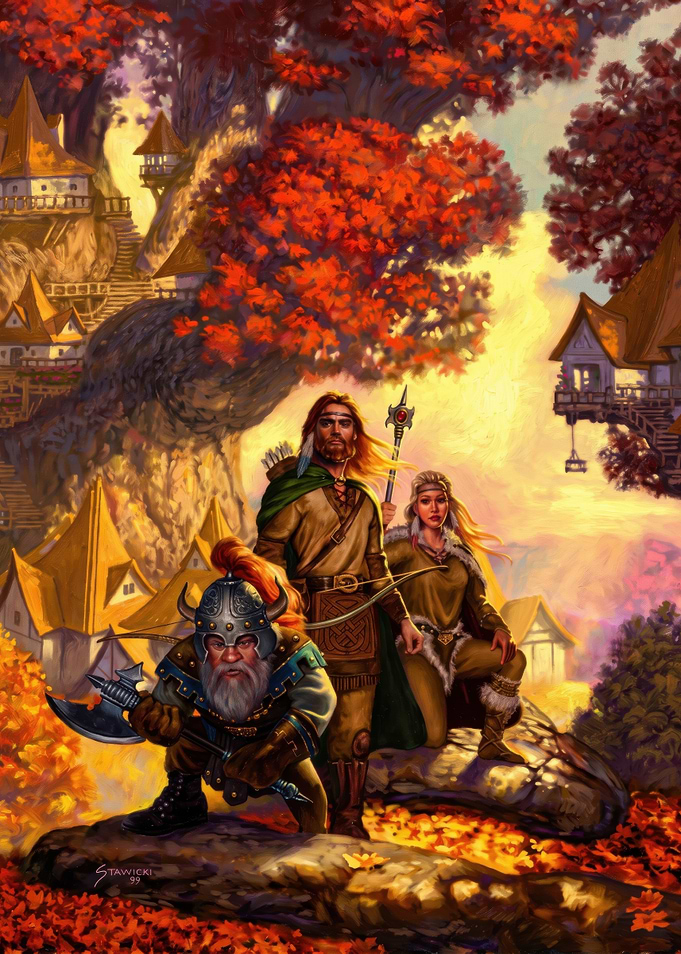 Fantasy Adventurers in Autumn Forest
