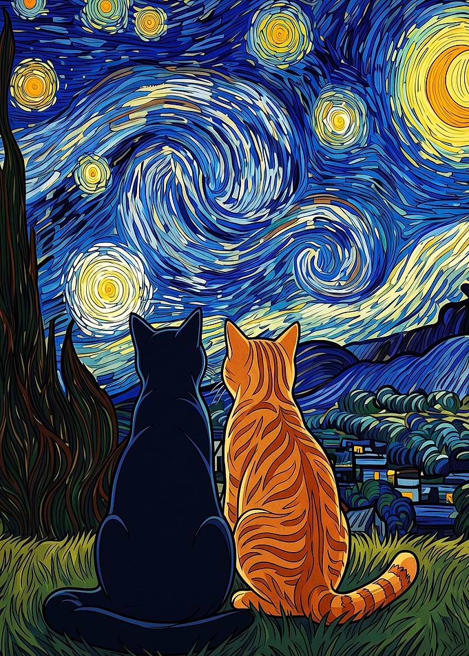 Cats Night Sky Classic Art Poster