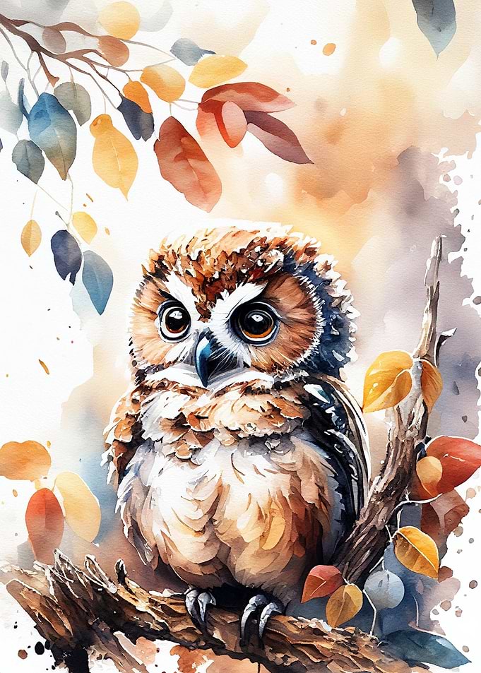 Watercolor Autumn Owl Illustration