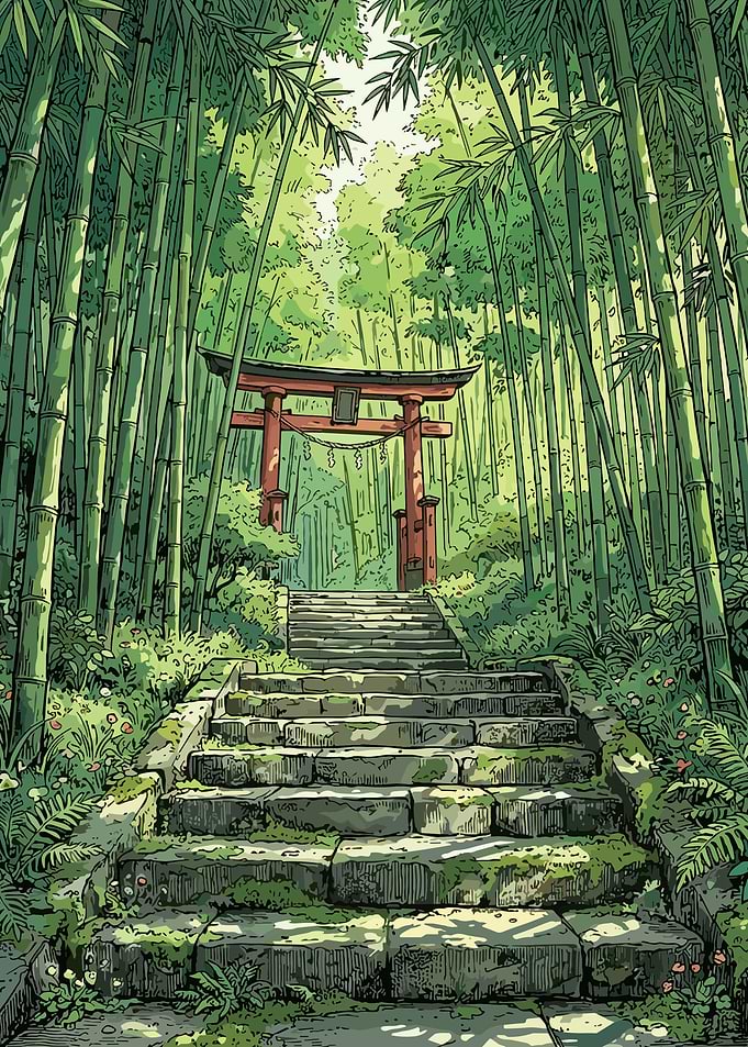 Torii Gate in Bamboo Forest