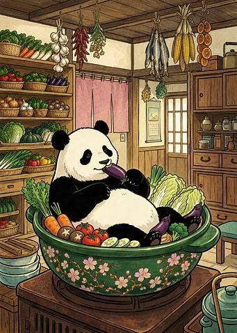 A Panda Ate an Eggplant