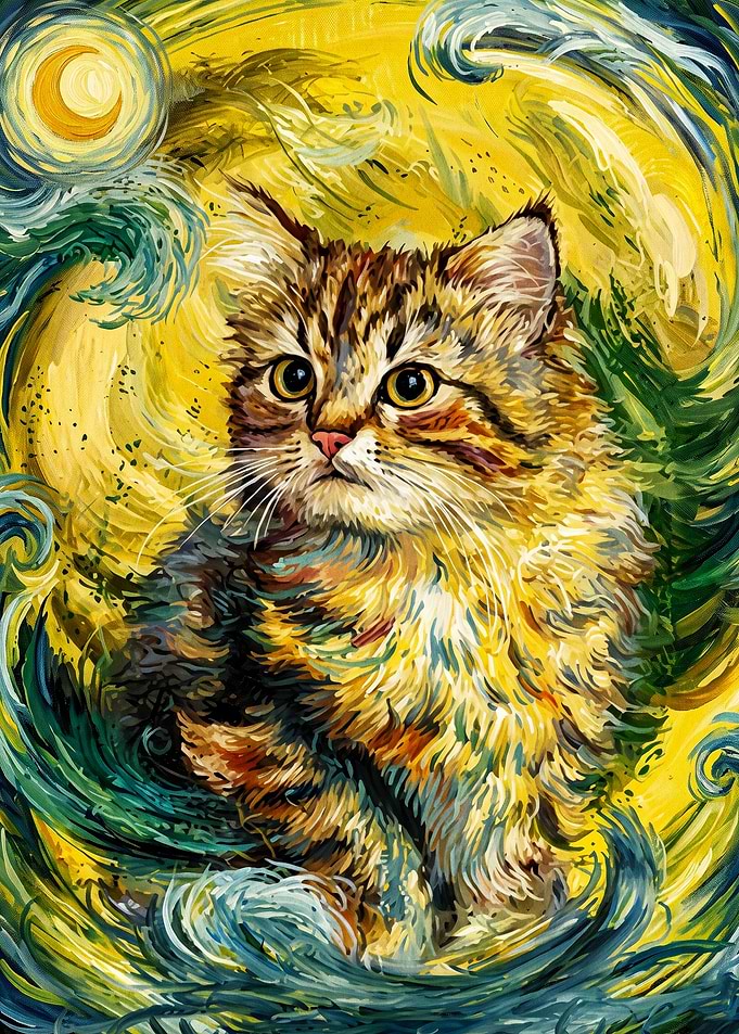 Cat Swirls Post Impressionist Art