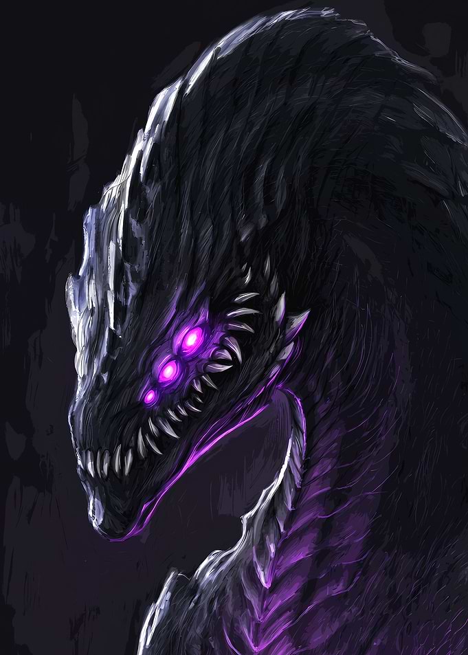 Dark Void Dragon with Glowing Eyes