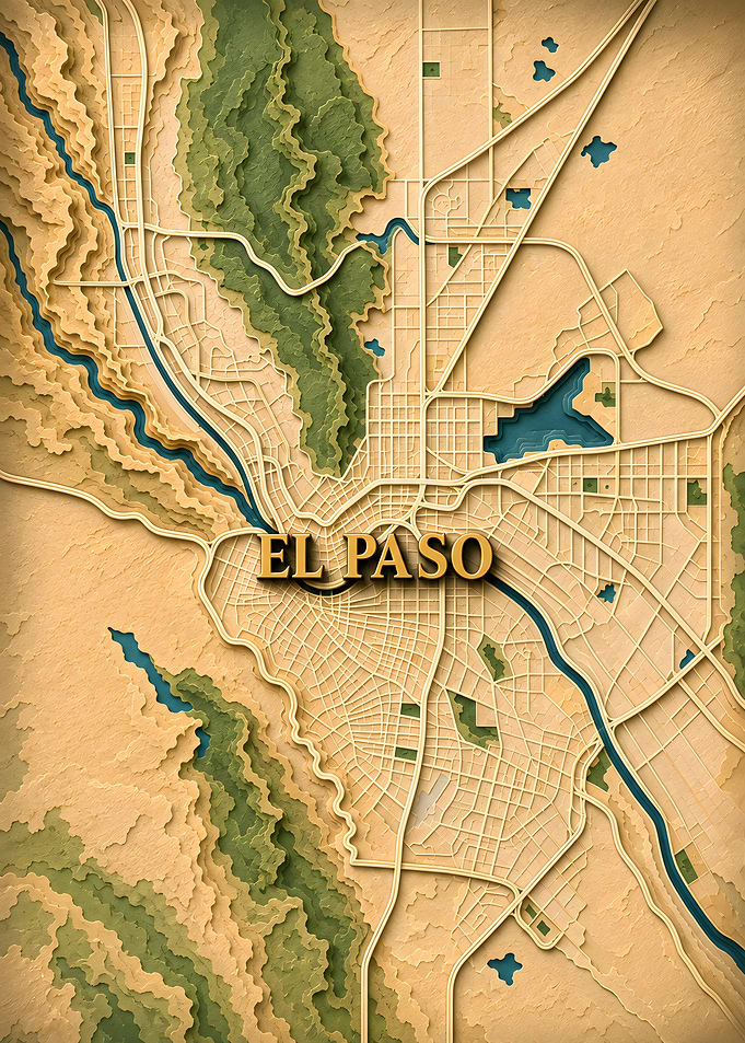 El Paso 3D Paper Topo Map