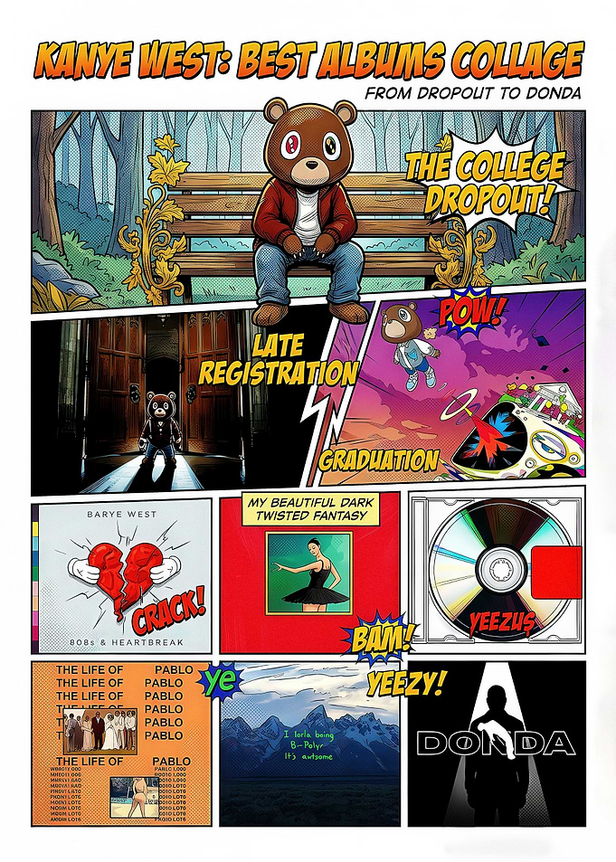 Kanye West Album Discography Comic Collage