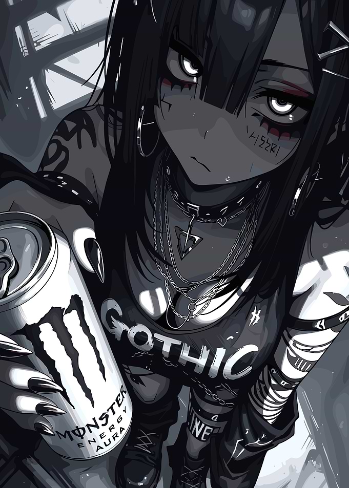 Gothic Anime Girl with Monster Energy