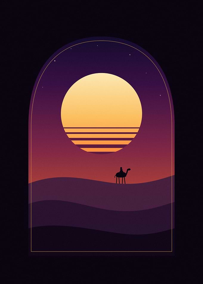 Minimalist Desert Sunset Camel Silhouette