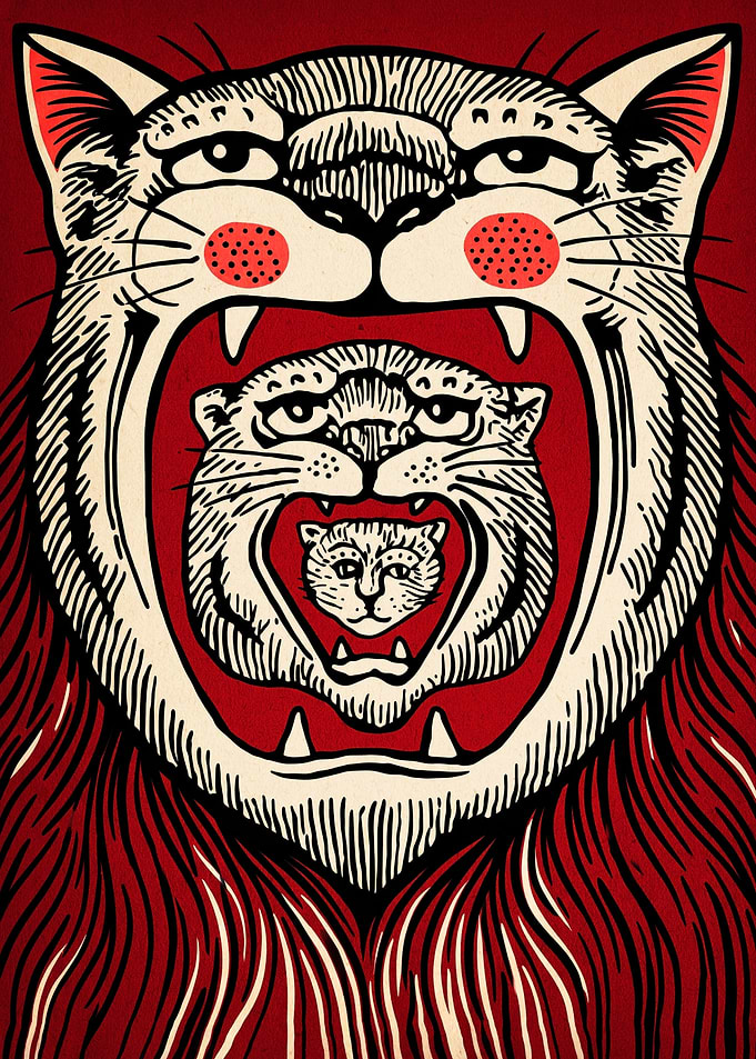 Recursive Cat Head Illustration