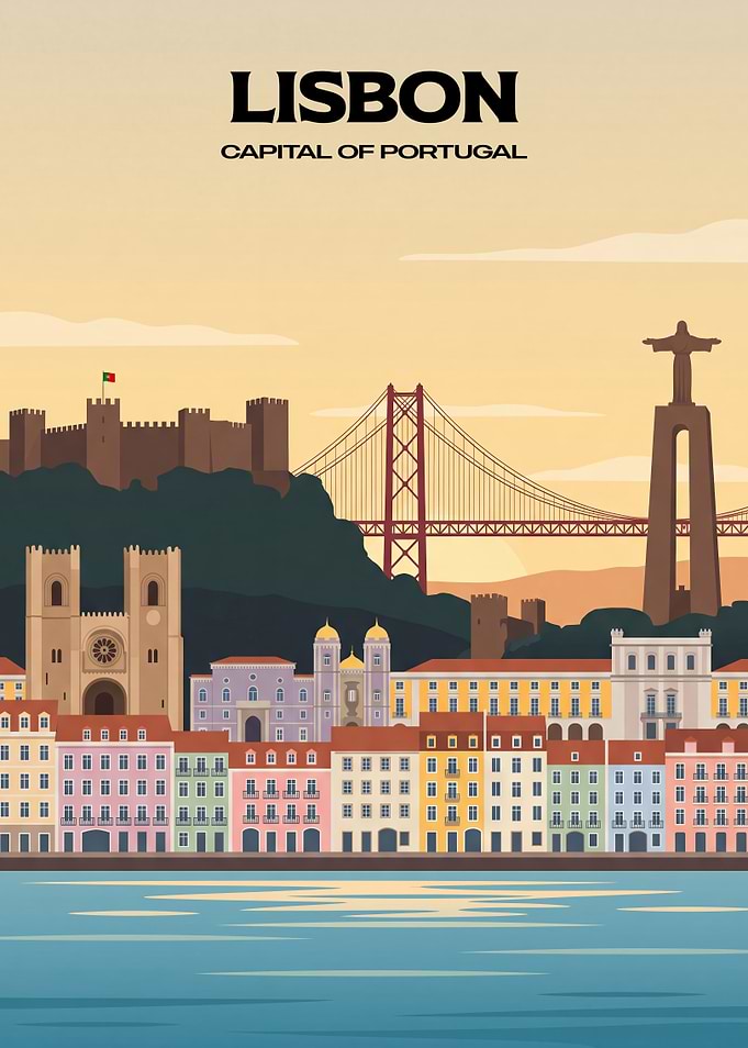 Lisbon Portugal Cityscape Travel Poster
