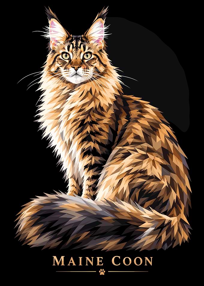 Geometric Maine Coon Cat Portrait