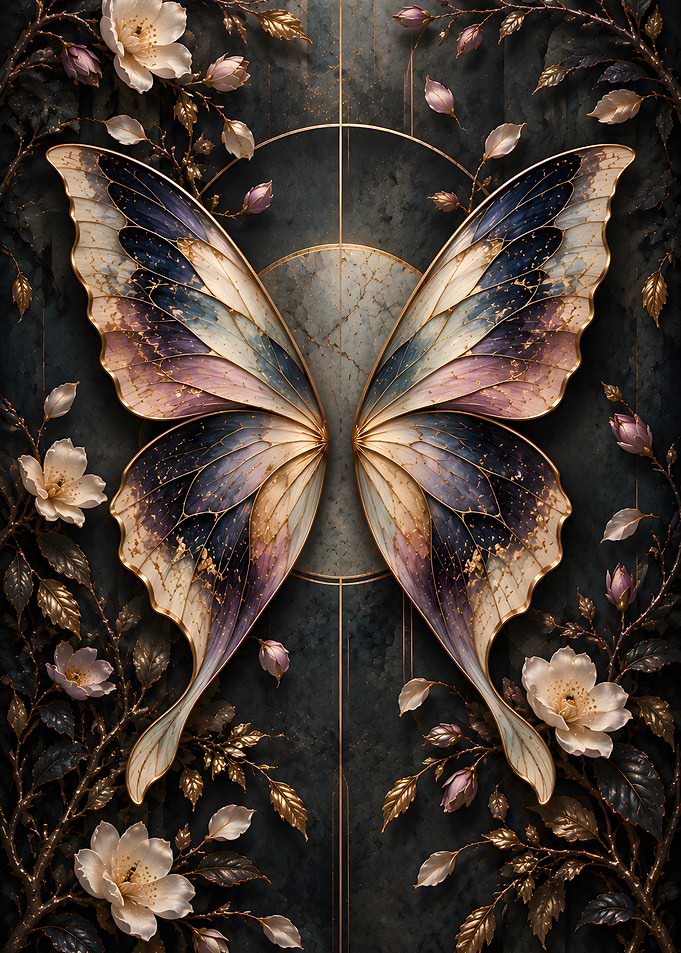 Ethereal Butterfly Wings with Floral Accents