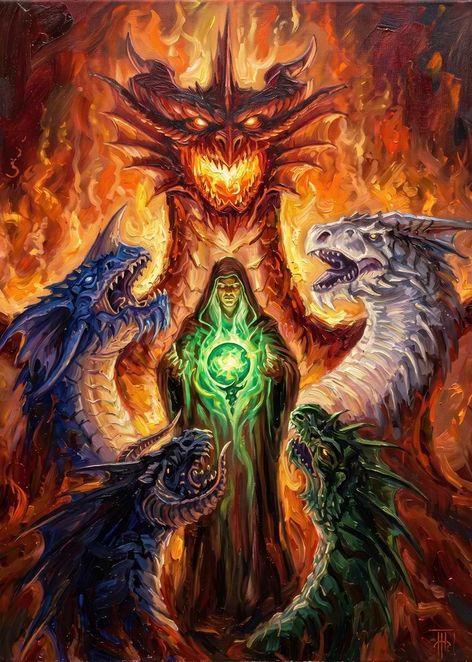 Wizard Summoning Elemental Dragons