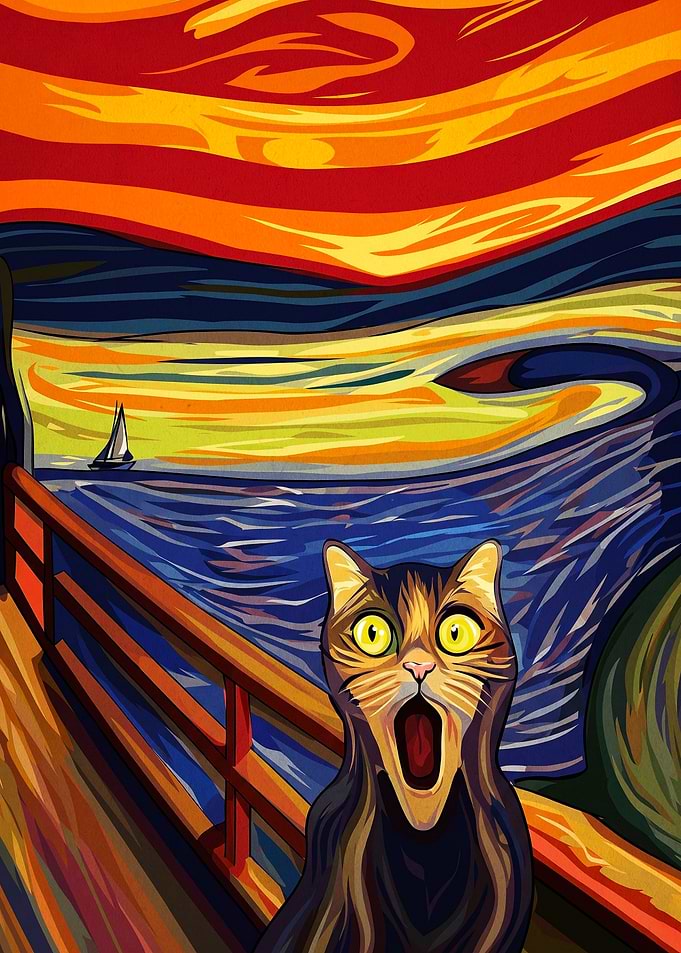 Screaming Cat Funny Art Poster