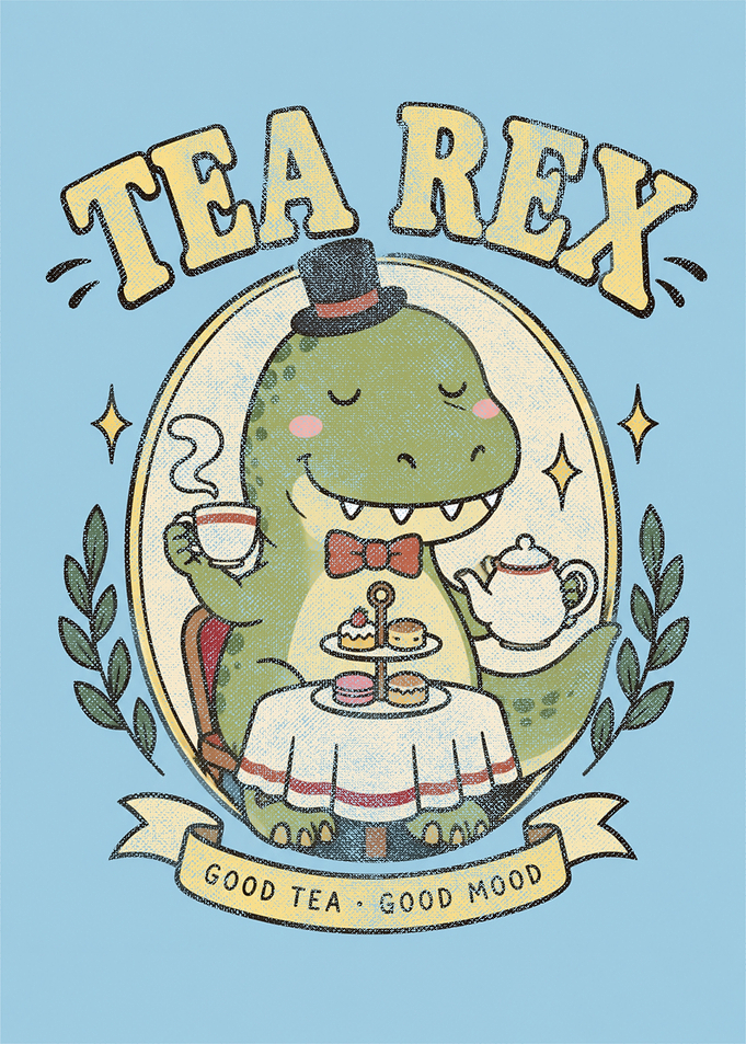 Tea Rex Cute Dinosaur Illustration