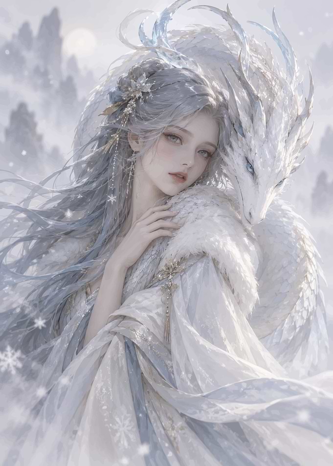 Winter Goddess with White Dragon