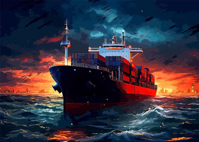 Container Ship at Sunset